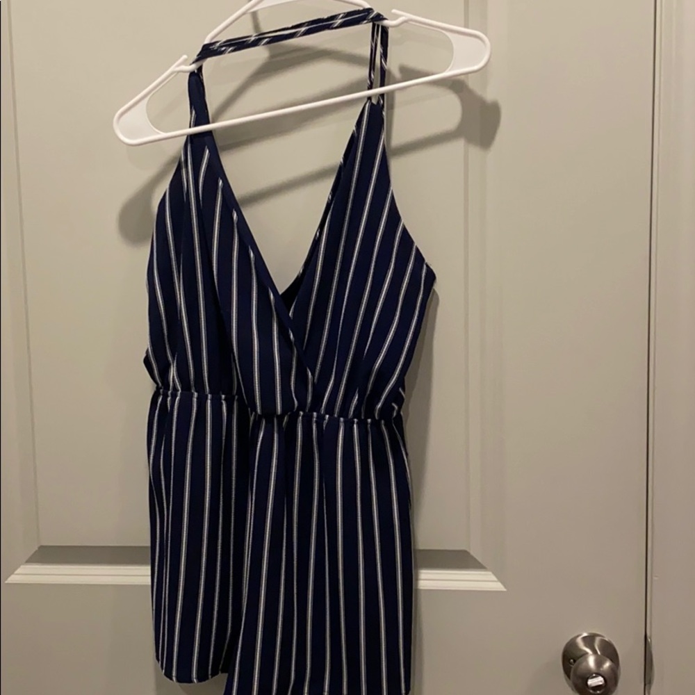 Blue and white stripe romper